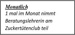 Monatlich   1 mal im Monat nimmt  Beratungslehrerin am  Zuckertütenclub teil